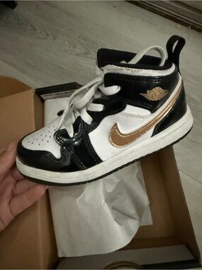 Jordan Kids Black White and Metallic Gold High-Top Sneaker